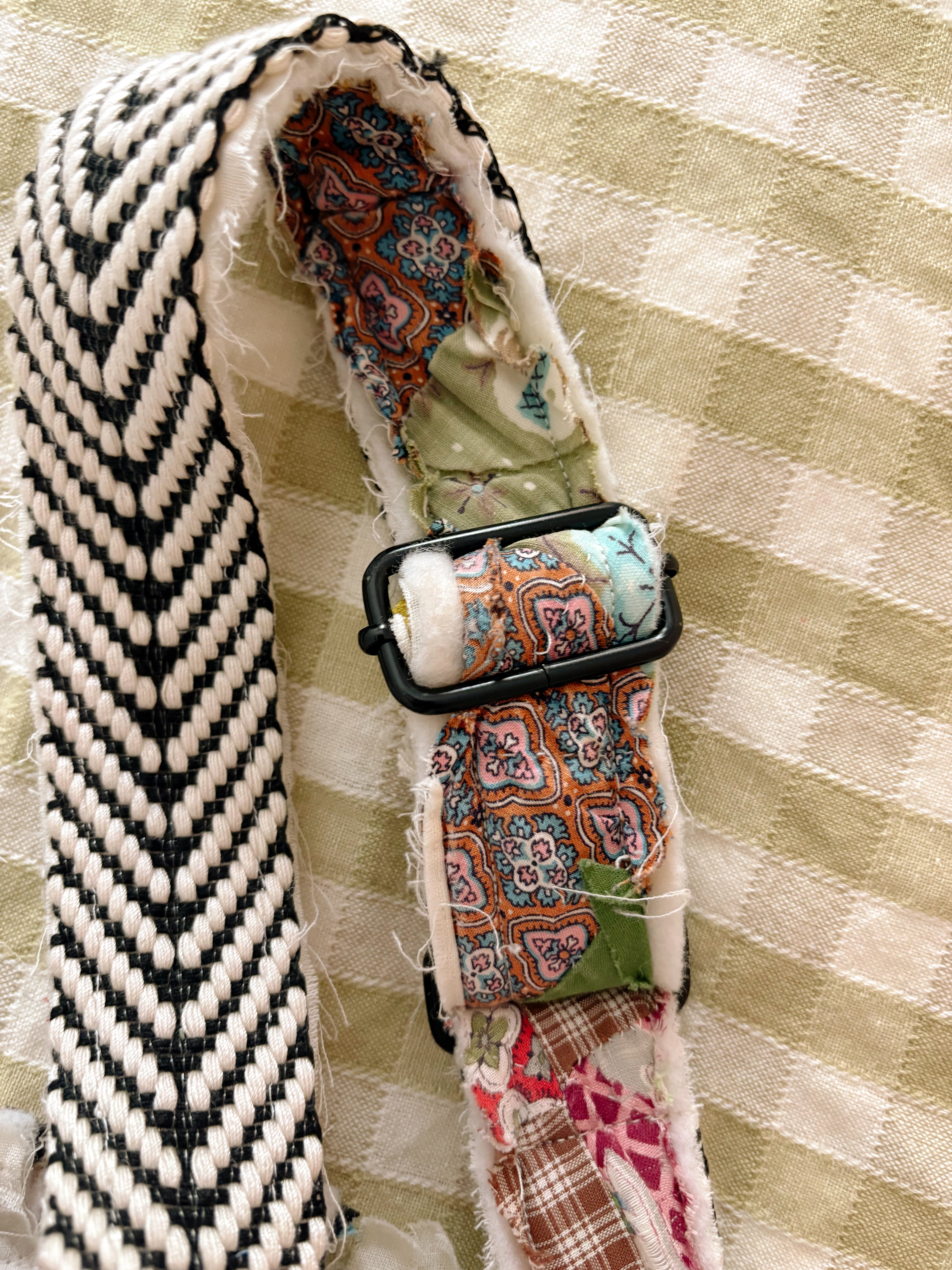 Hand-Made Vintage Quilt Round Tote Purse with Adjustable Strap & Interior Pocket, One of A Kind Dark Check