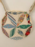 Hand-Made Vintage Quilt Round Tote Purse with Adjustable Strap & Interior Pocket, One of A Kind
