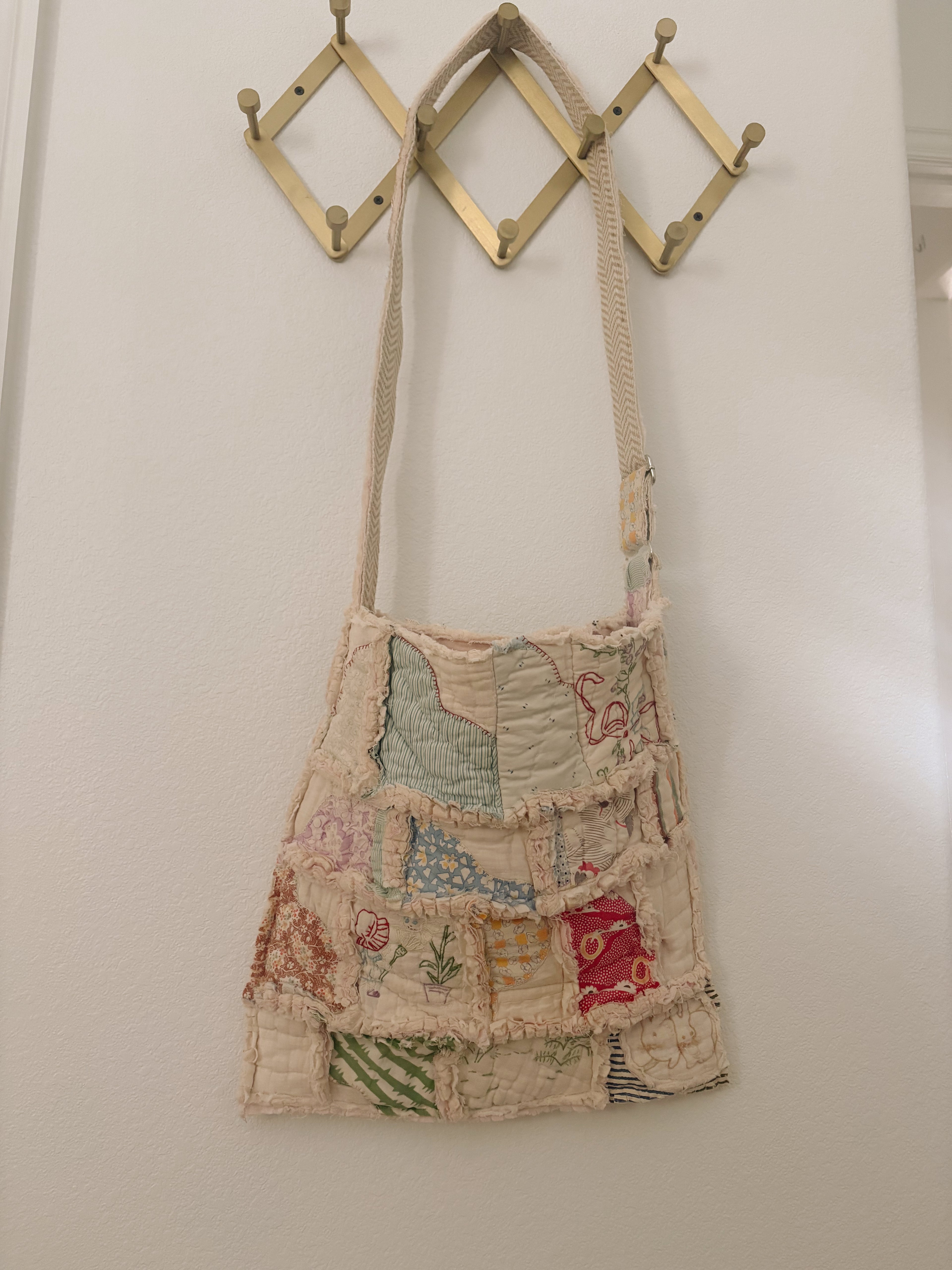 "Mother" Hand-Made Vintage Quilt Tote Purse with Adjustable Strap & Interior Pocket, One of A Kind