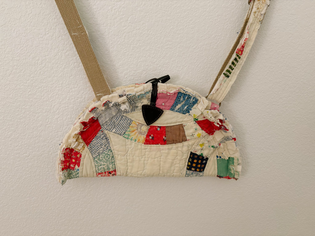Hand-Made Vintage Quilt Shell Tote Purse with Adjustable Strap & Interior Pocket, One of A Kind