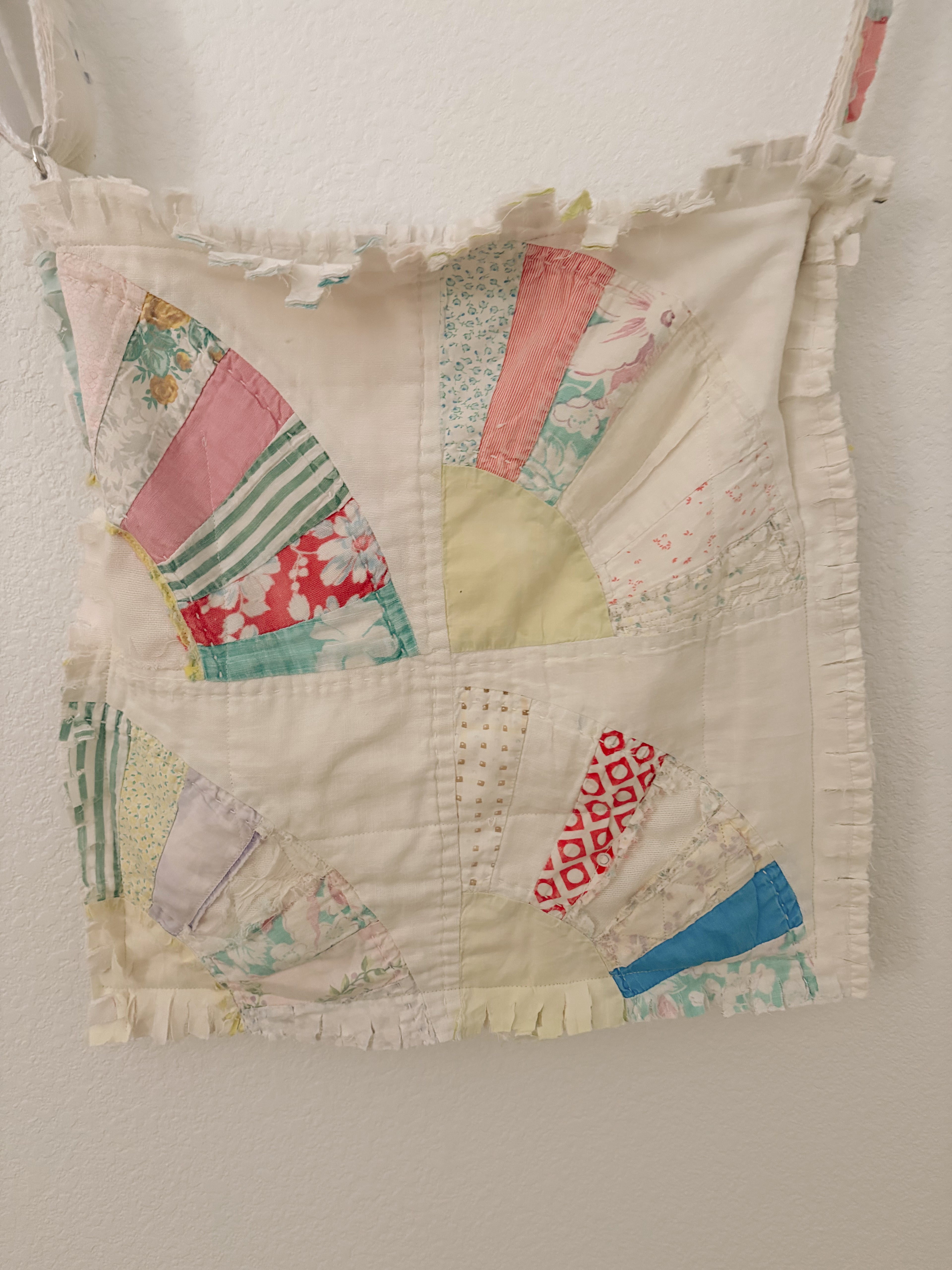 Hand-Made Vintage Quilt Sunflower Tote Purse with Adjustable Strap & Interior Pocket, One of A Kind