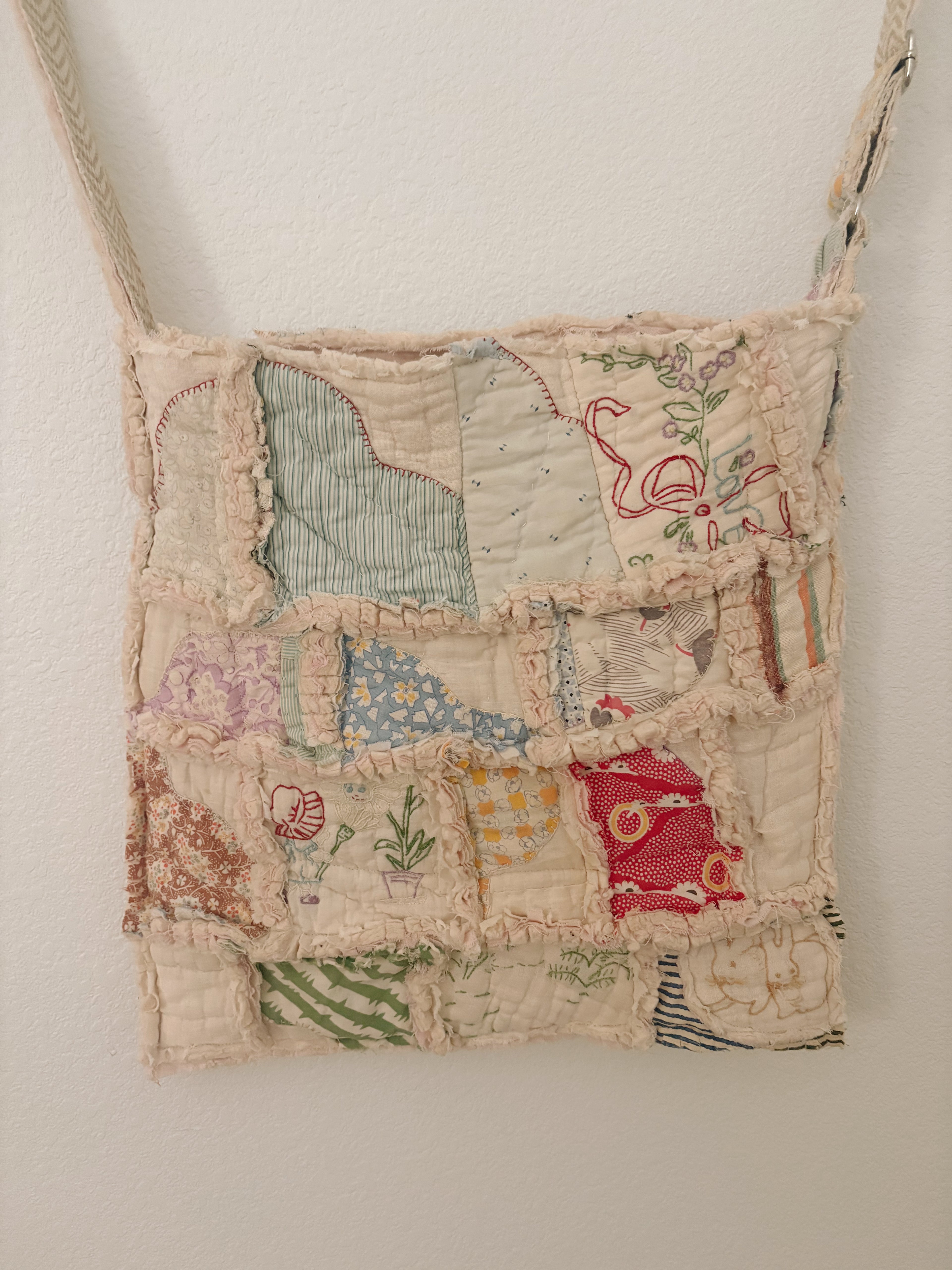 "Mother" Hand-Made Vintage Quilt Tote Purse with Adjustable Strap & Interior Pocket, One of A Kind