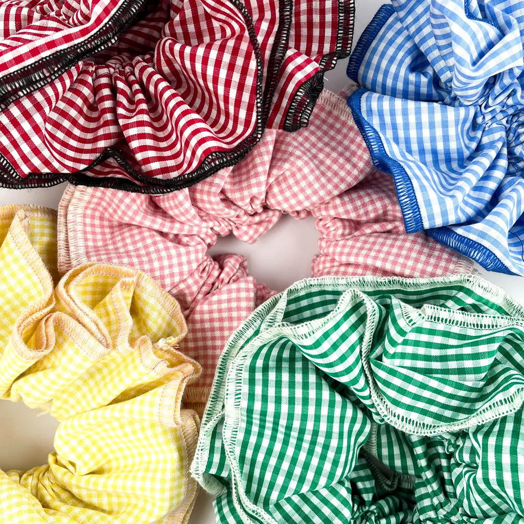 XL Gingham Ruffle Scrunchie, Double-Layered Two-Tone Hair Tie