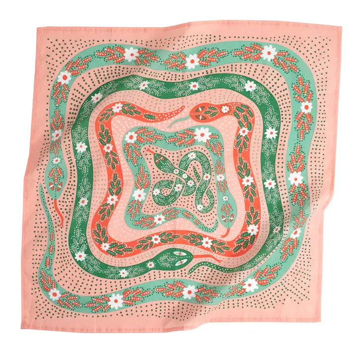 No. 069 Snakes Pink & Green Bandana