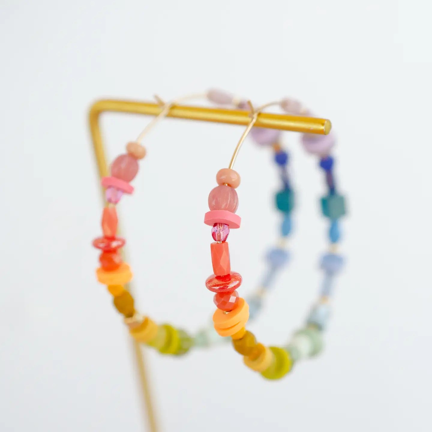 Rainbow Beaded Large Hoop Earrings