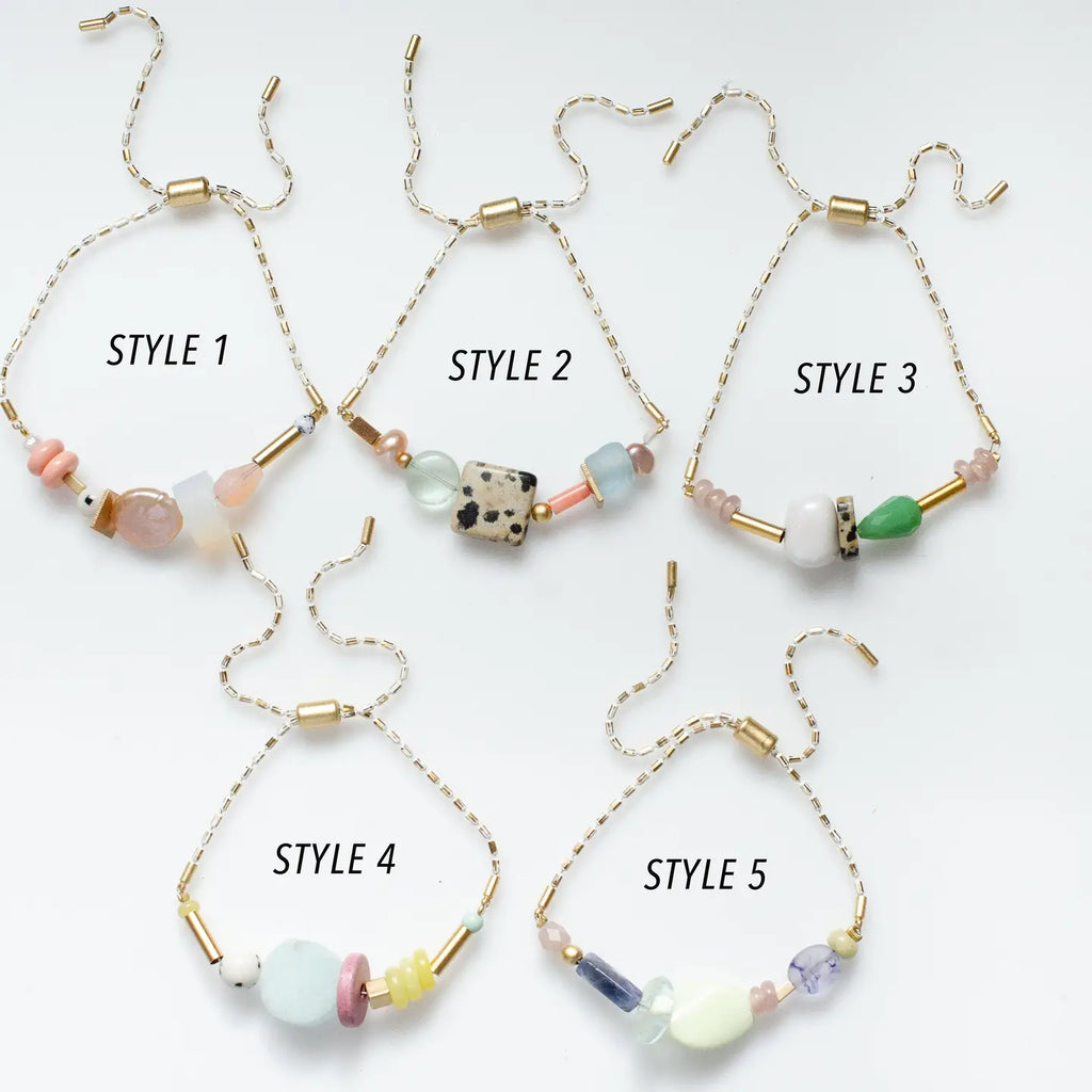 White Beaded Pull Tie Bracelets, 2 Options