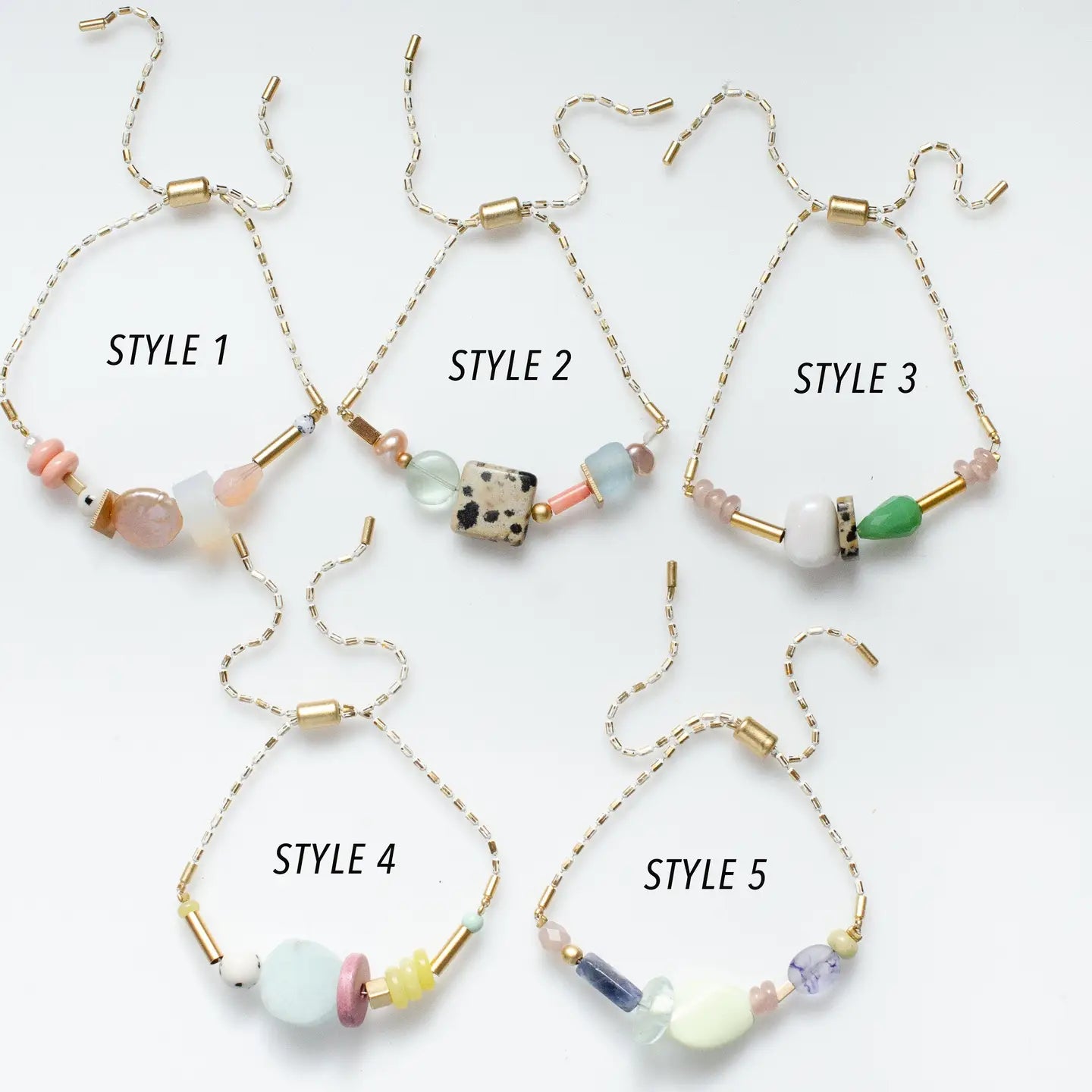 White Beaded Pull Tie Bracelets, 2 Options