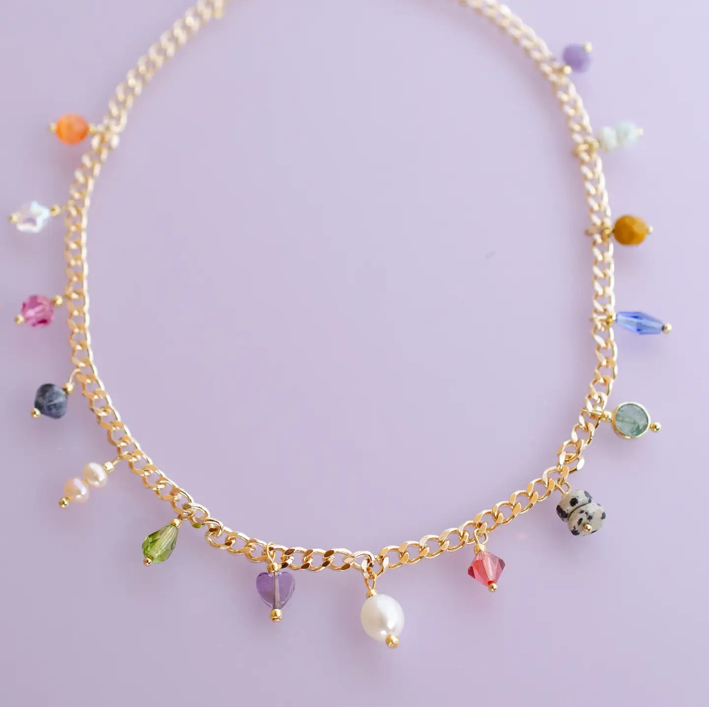 Multicharm Beaded Necklace On Curb Chain