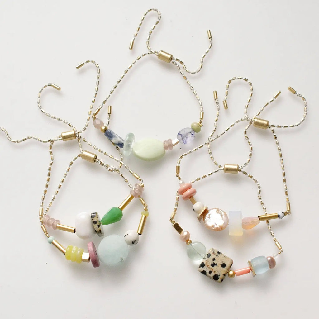 White Beaded Pull Tie Bracelets, 2 Options