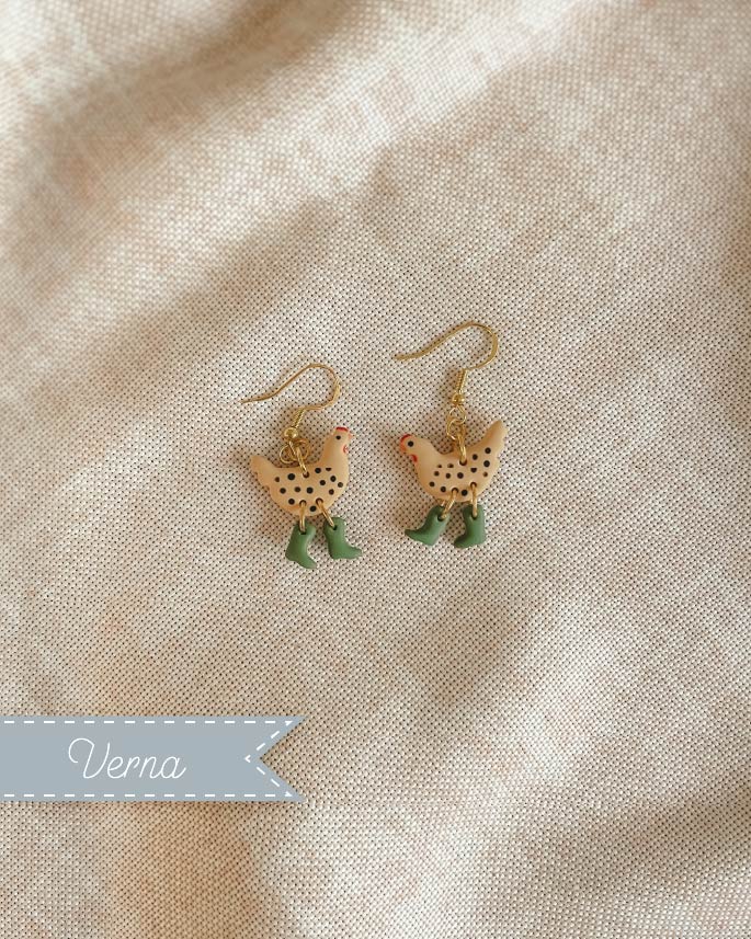 Polka Dot Chickens in Boots Earrings 9 Options