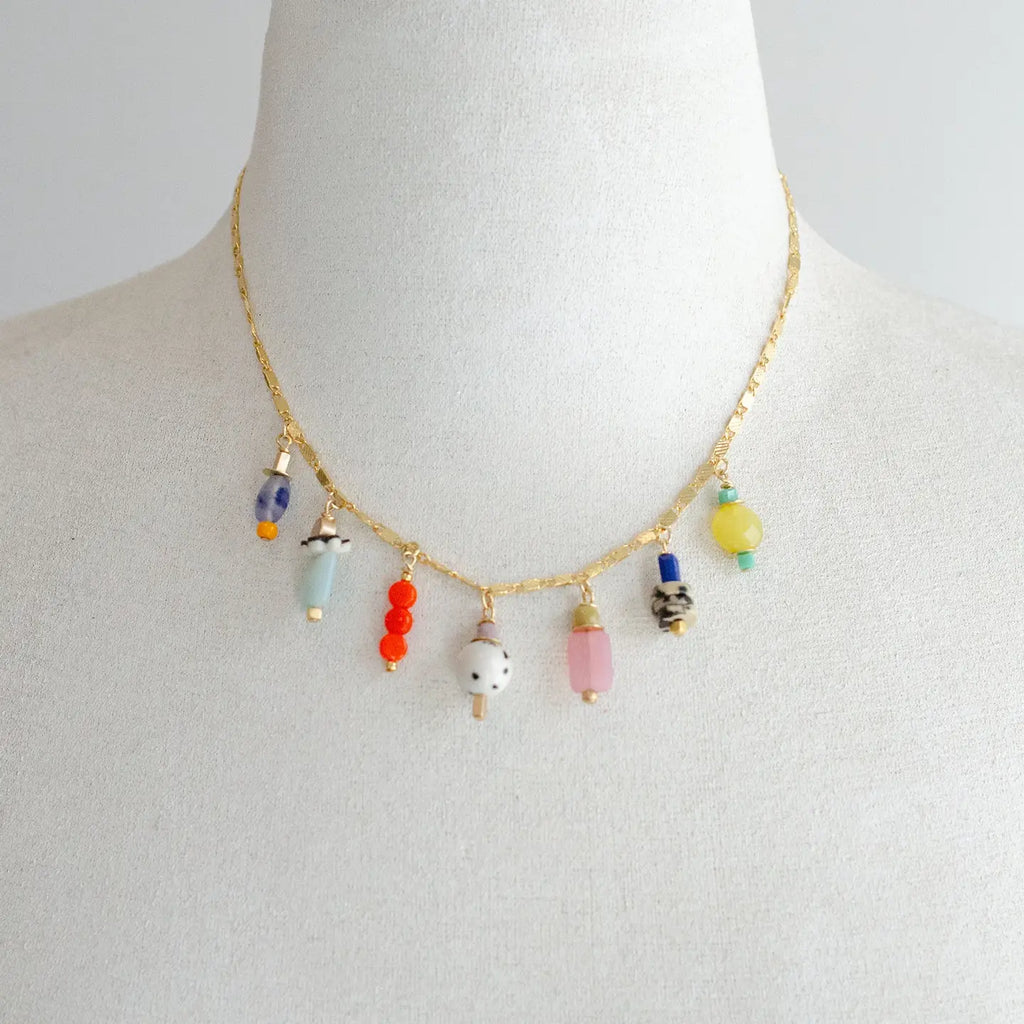Colorful Beaded Charm Necklace, 2 Options Jewel Tone or Bright