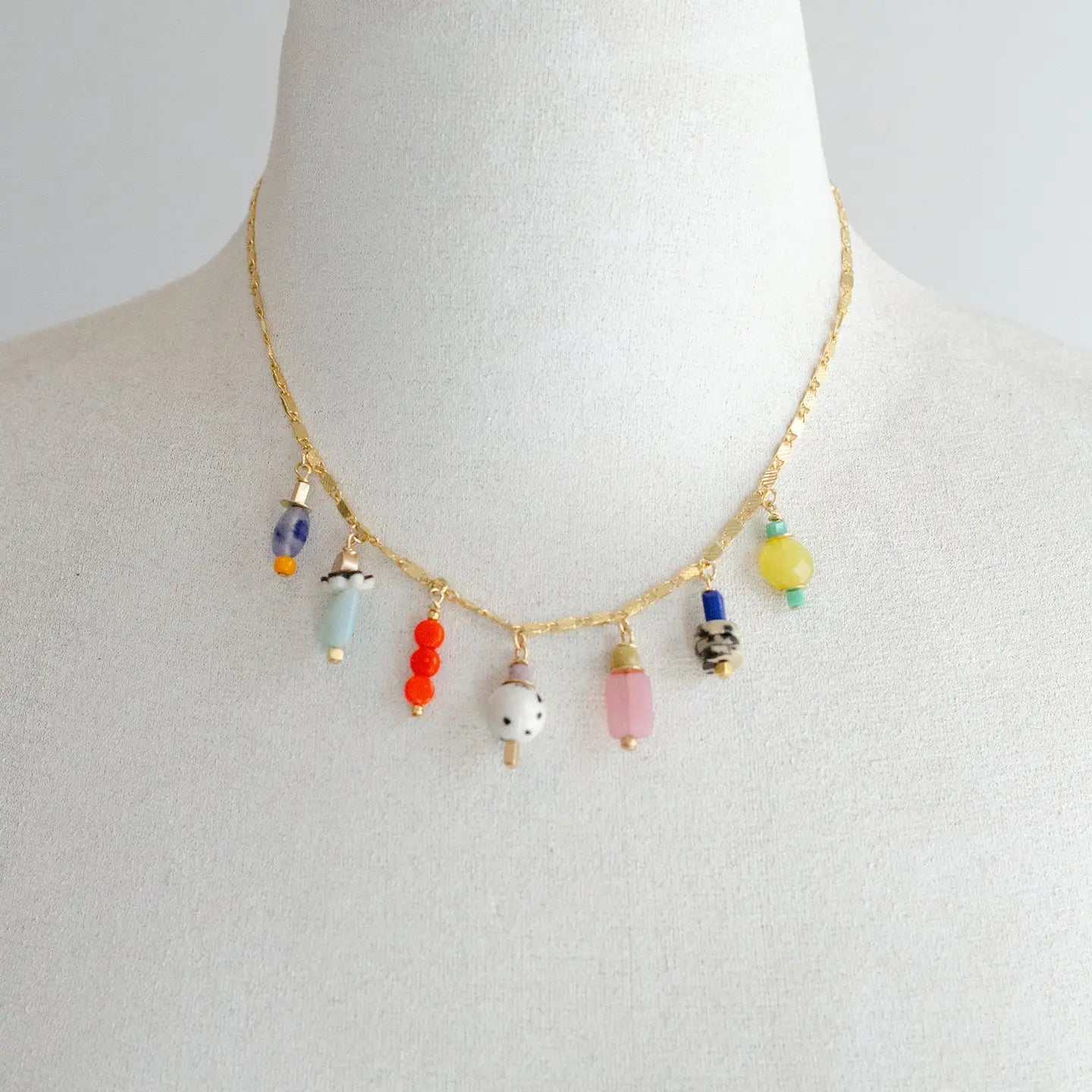 Colorful Beaded Charm Necklace, 2 Options Jewel Tone or Bright