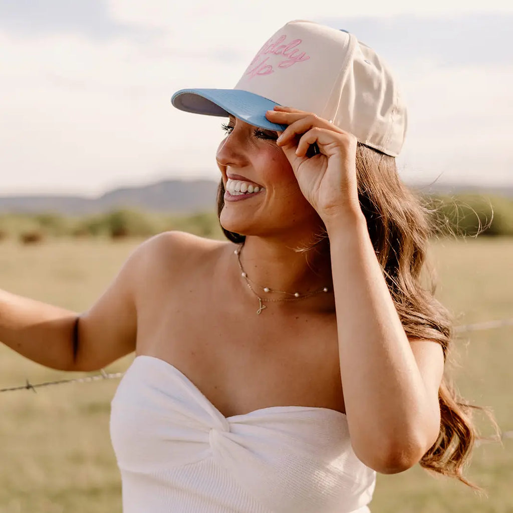 Giddy Up Pink and Blue Trucker Hat Embroidered