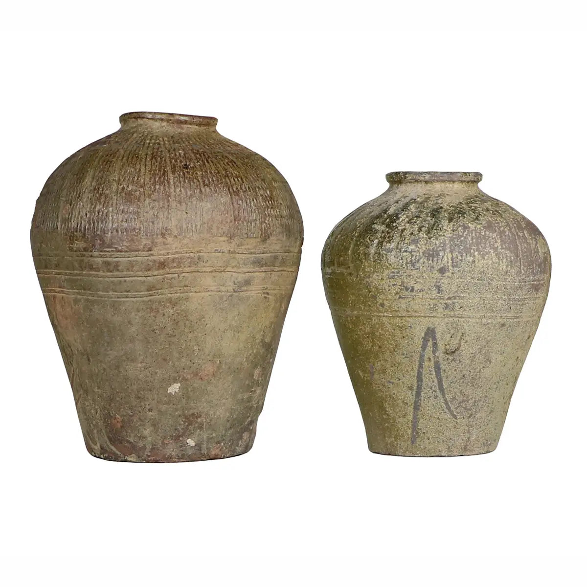 Chinese Storage Jar Pottery Vase Dark Green Olive Mijiu '米酒' Jar