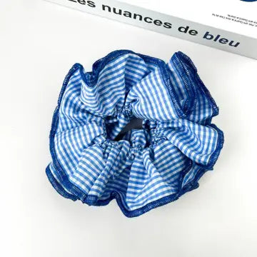 XL Gingham Ruffle Scrunchie, Double-Layered Two-Tone Hair Tie