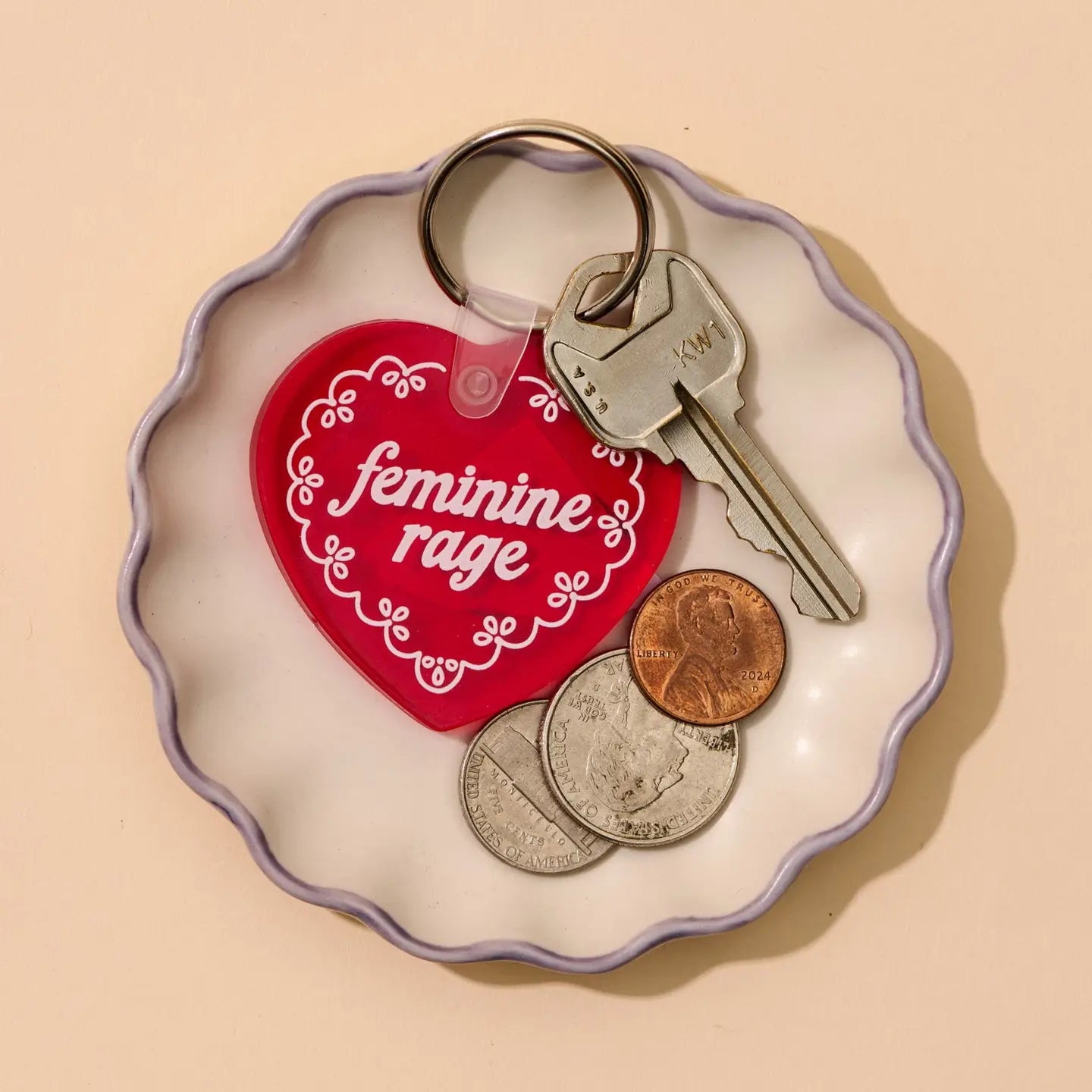 Pvc Keychain By Your Gal Kiwi—Feminine Rage (Doily Heart)