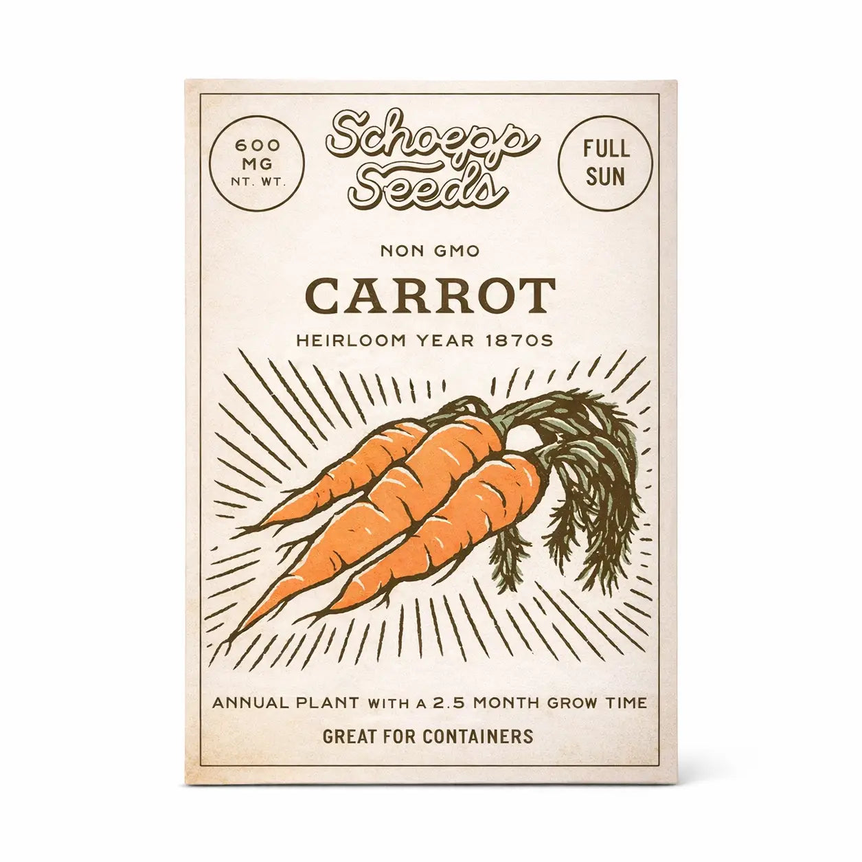 Carrot, Half Long Heirloom Garden Seed Packets