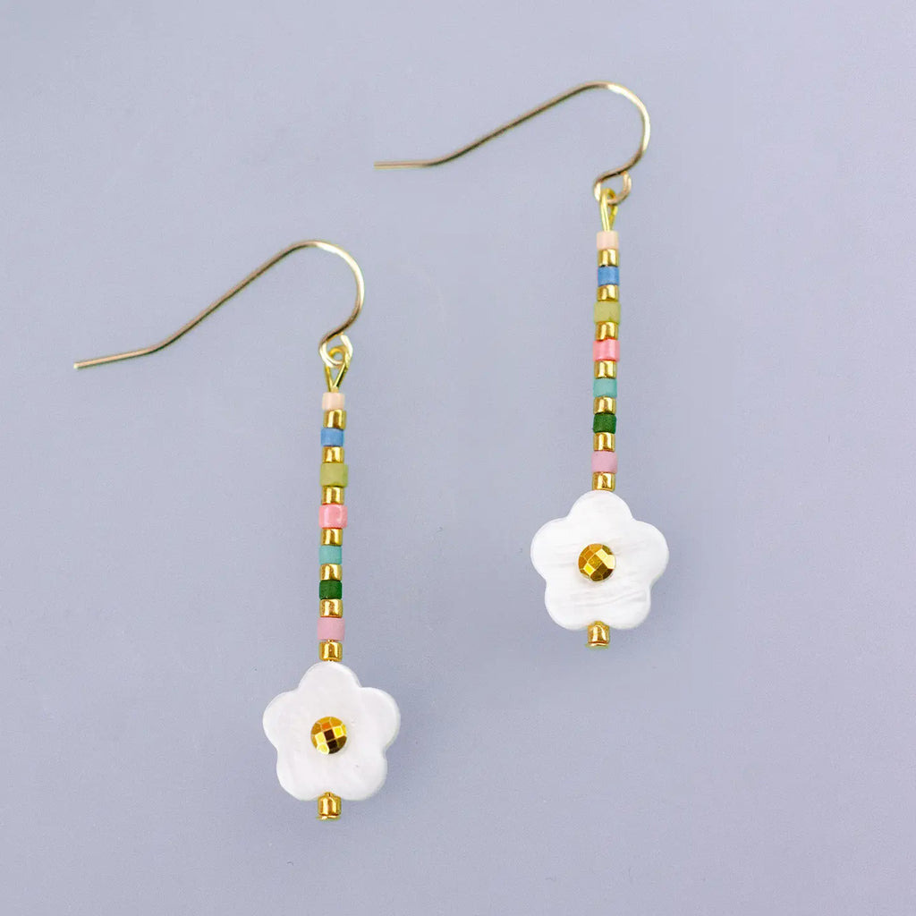 Dainty Shell Rainbow Flower Earrings