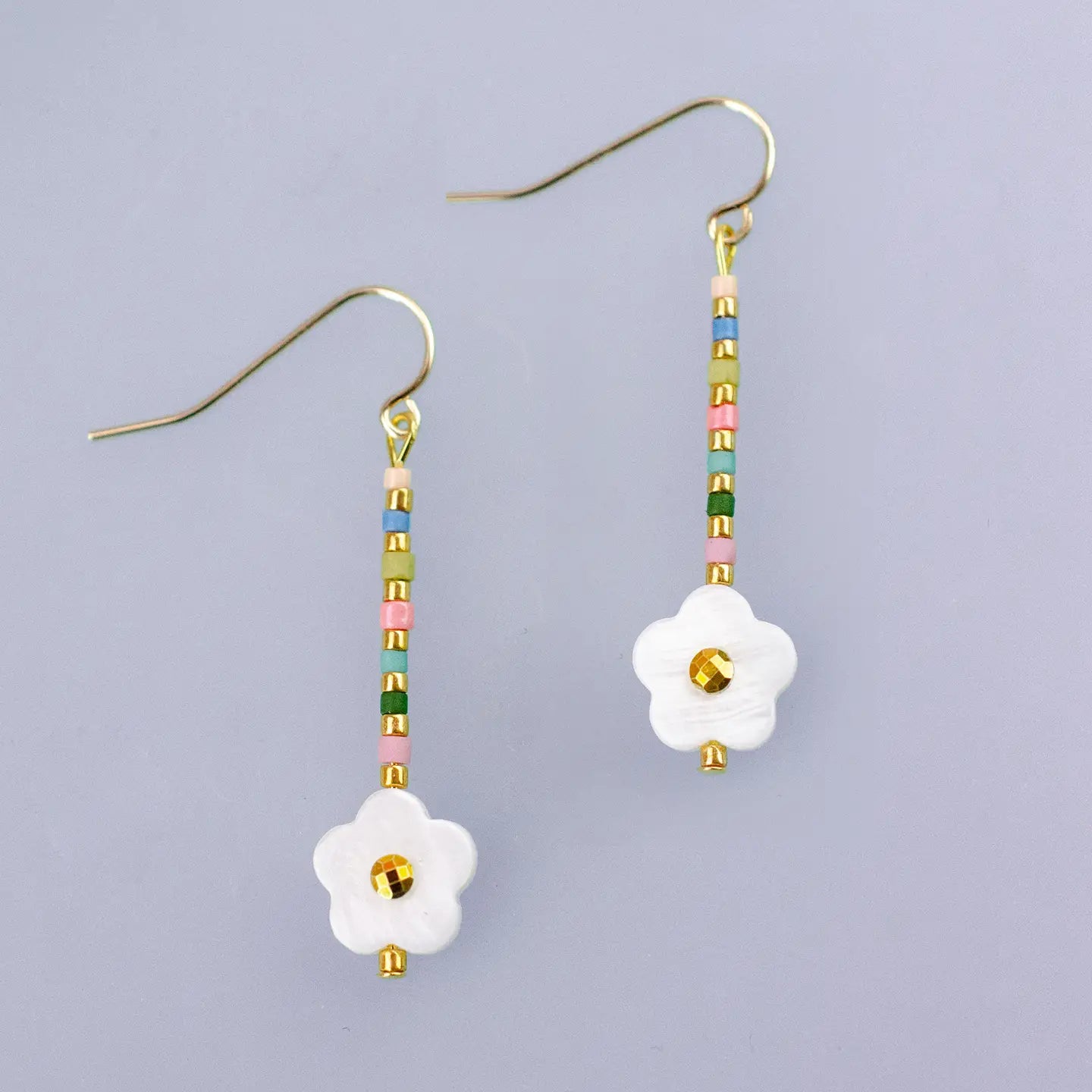 Dainty Shell Rainbow Flower Earrings