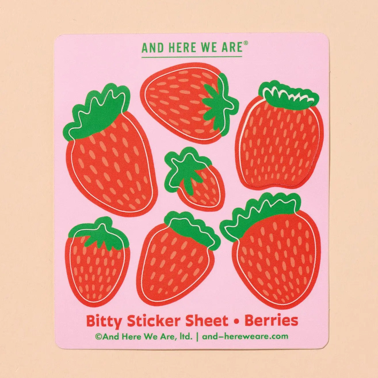 Bitty Vinyl Sticker Sheet—Strawberries (7 Little Stickers)