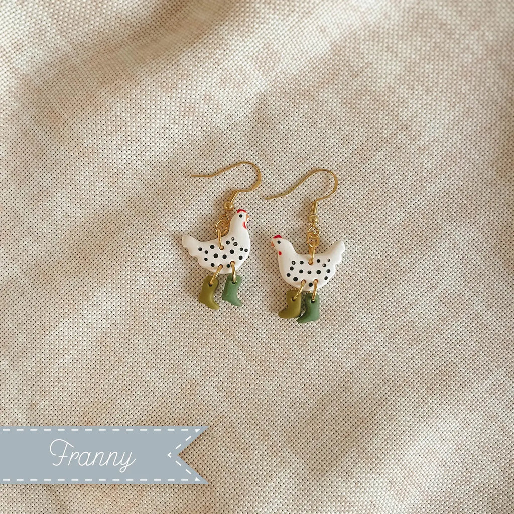 Polka Dot Chickens in Boots Earrings 9 Options