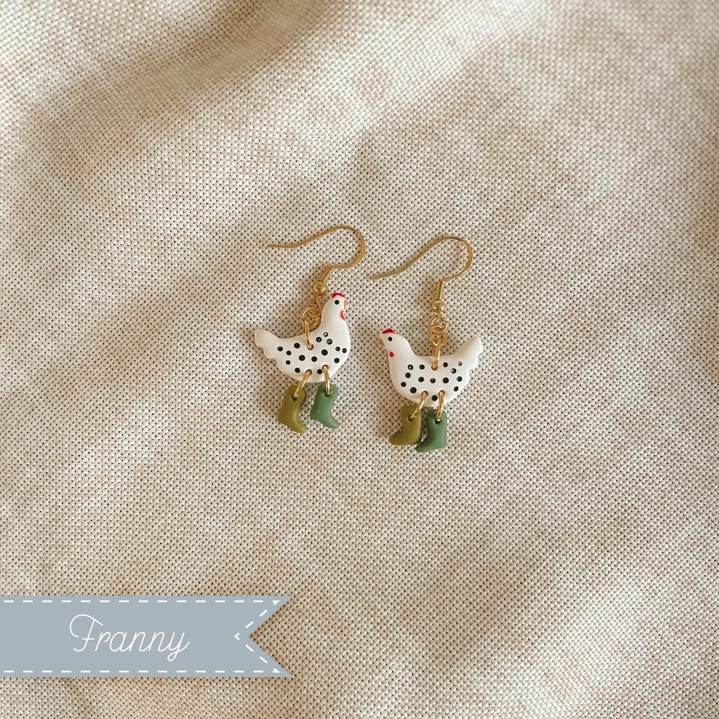 Polka Dot Chickens in Boots Earrings 9 Options