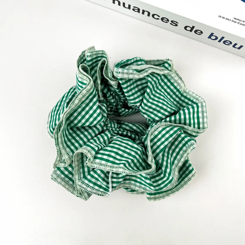 XL Gingham Ruffle Scrunchie, Double-Layered Two-Tone Hair Tie