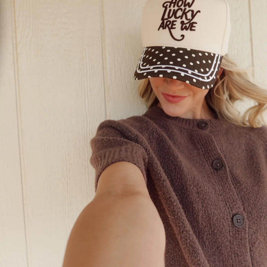 How Lucky Are We Polka Dot Trucker Hat Brown & Cream