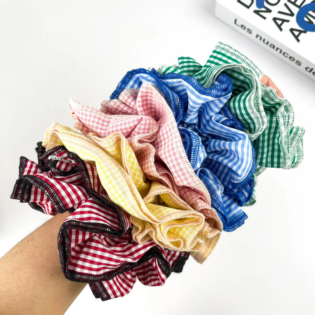XL Gingham Ruffle Scrunchie, Double-Layered Two-Tone Hair Tie