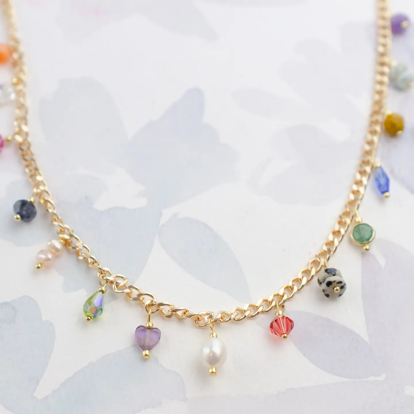 Multicharm Beaded Necklace On Curb Chain